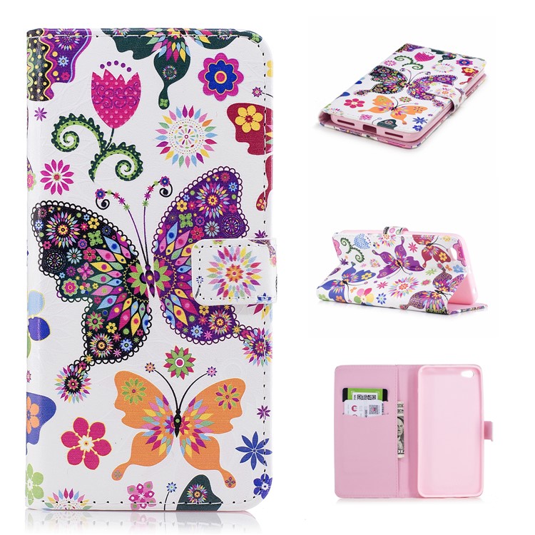 Embossed Pattern PU Leather Wallet Phone Casing for Xiaomi Redmi Note 5A / Redmi Y1 Lite (India) - Pretty Butterflies and Flowers-1