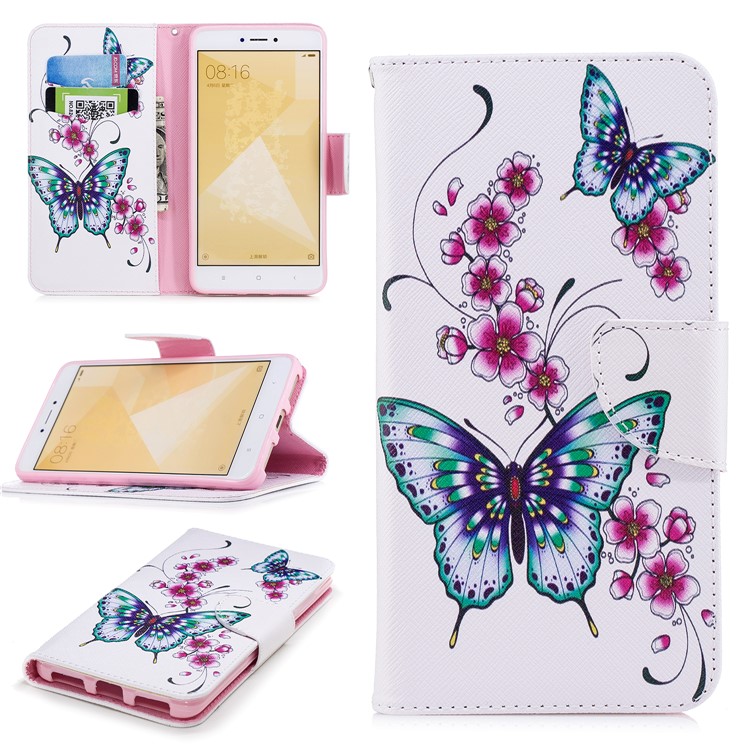 Pattern Printing Wallet Leather Case with Stand for Xiaomi Redmi Note 4 (MediaTek)/Redmi Note 4 (Snapdragon) - Butterflies and Flowers-1