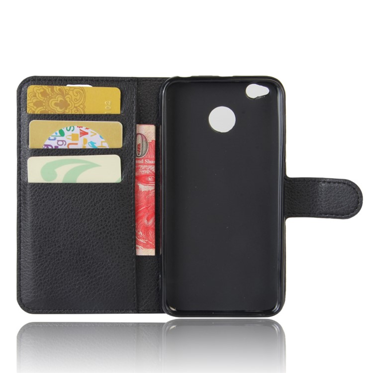 100Pcs/Set Litchi Grain Wallet Stand Flip Leather Case for Xiaomi Redmi 4X - Black-3