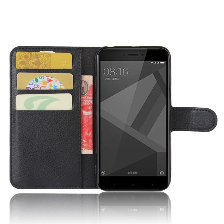 100Pcs/Set Litchi Grain Wallet Stand Flip Leather Case for Xiaomi Redmi 4X - Black-4