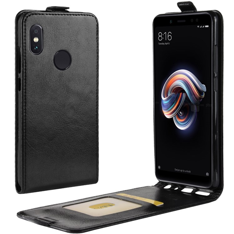Crazy Horse Vertical Leather Card Holder Case for Xiaomi Redmi Note 5 (12MP Rear Camera) / Redmi 5 Plus (China) - Black-1