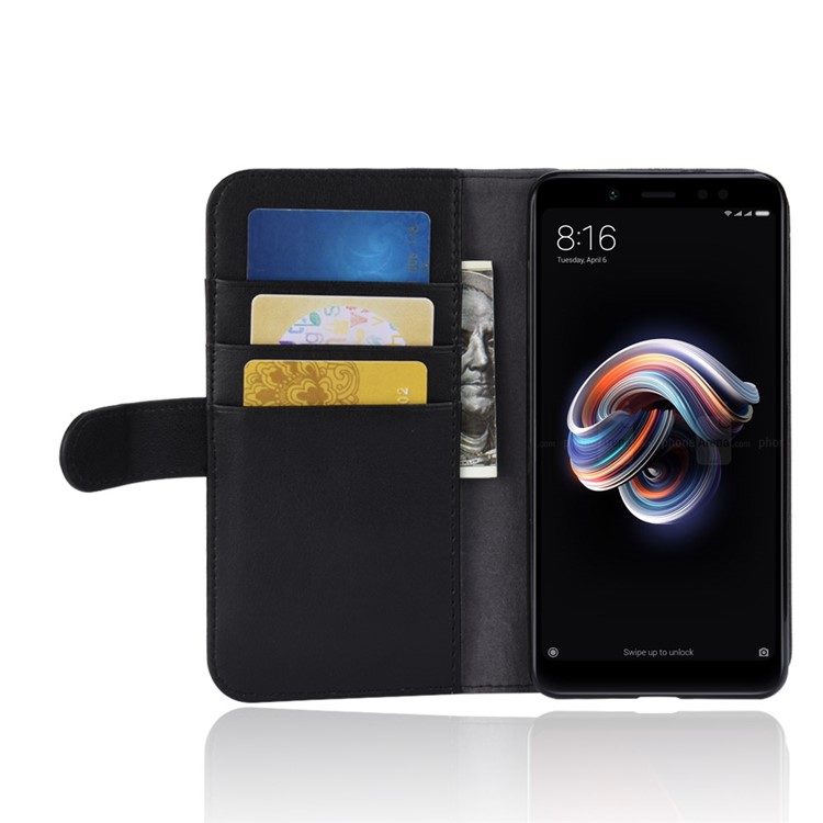 Genuine Split Leather Wallet Stand Case for Xiaomi Redmi Note 5 Pro (Dual Camera) / Redmi Note 5 (China) - Black-5