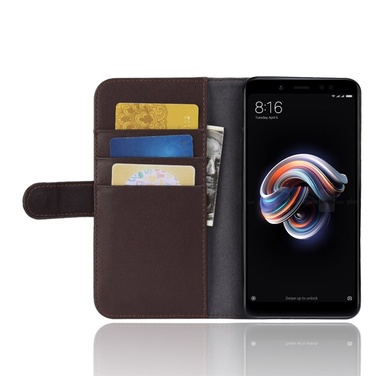 Carteira De Couro Genuíno Dividir Ficar Tampa Para Xiaomi Redmi Note 5 Pro (câmera Dupla) / Nota 5 Do Redmi (china) / Mi 6X - Castanho-5