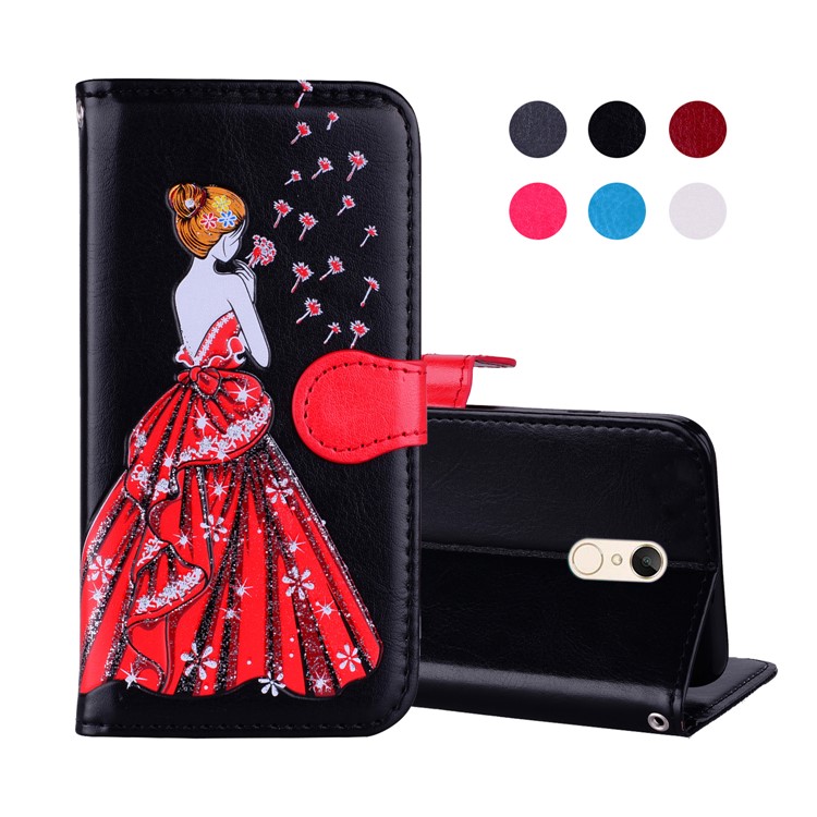 Flash Powder Pretty Girl's Back Leather Stand Wallet Case for Xiaomi Redmi Note 5 (12MP Rear Camera) / Redmi 5 Plus (China) - Black-1