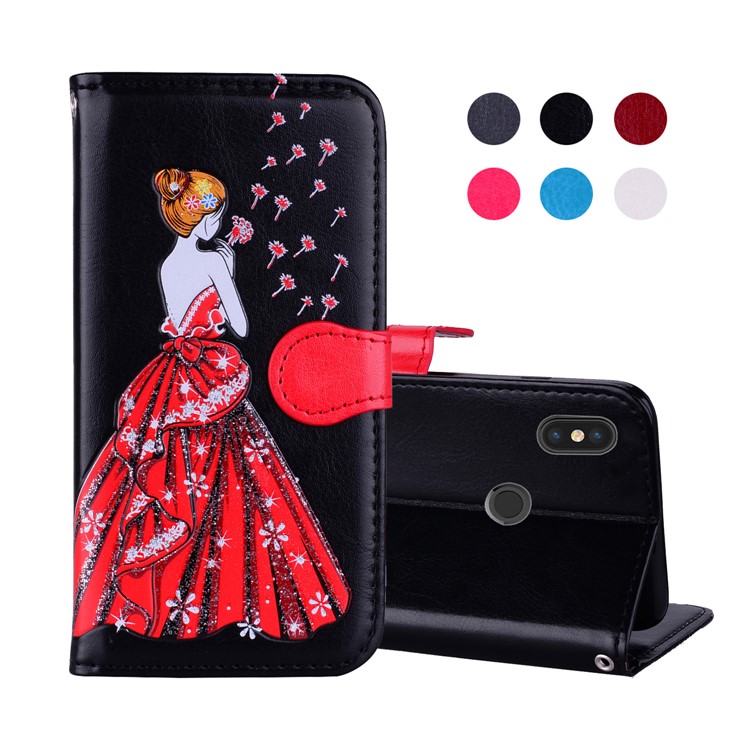 Flash Powder Pretty Girl's Back Leather Wallet Case for Xiaomi Redmi Note 5 Pro (Dual Camera) / Redmi Note 5 (China) / Mi 6x - Black-1
