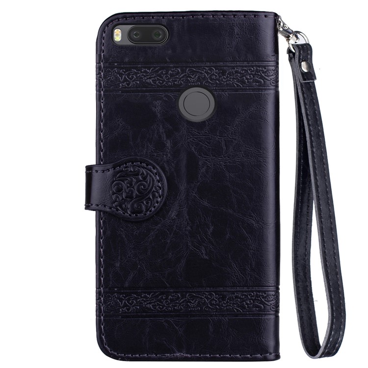 Imprinted Flower Oil Wax Wallet Leather Case for Xiaomi Mi A1/Mi 5X - Black-3