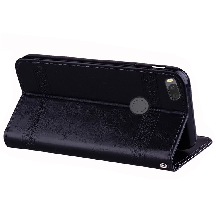 Imprinted Flower Oil Wax Wallet Leather Case for Xiaomi Mi A1/Mi 5X - Black-5