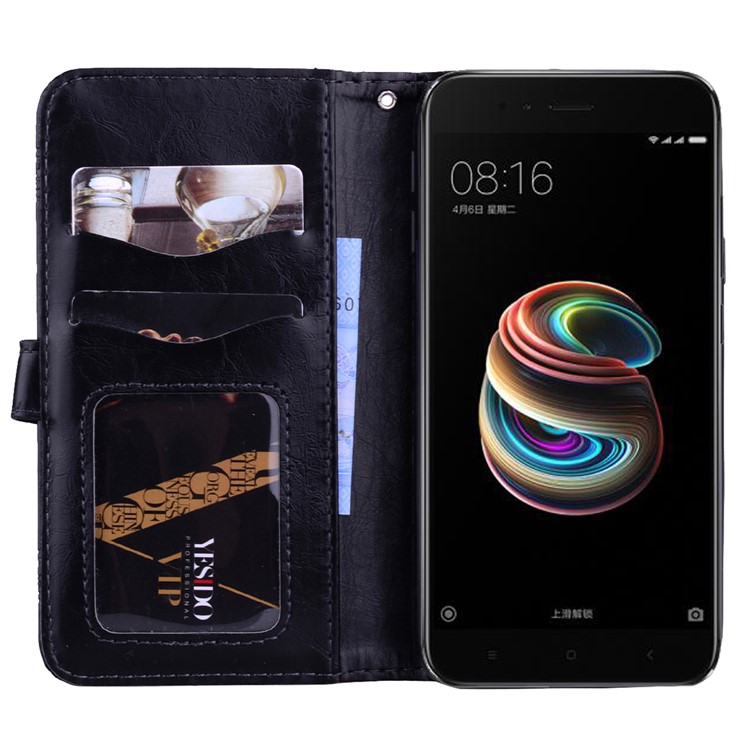 Imprinted Flower Oil Wax Wallet Leather Case for Xiaomi Mi A1/Mi 5X - Black-6