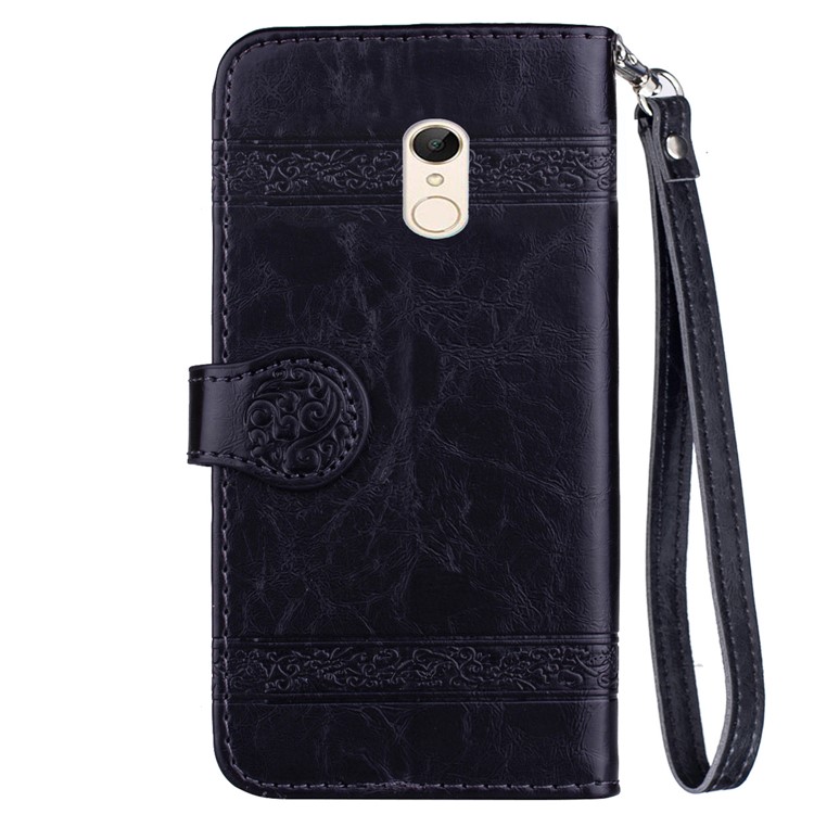 Imprinted Flower Oil Wax Leather Wallet Case for Xiaomi Redmi Note 5 (12MP Rear Camera) / Redmi 5 Plus (China) - Black-3