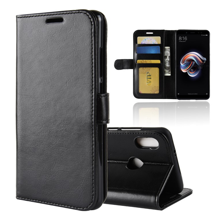Crazy Horse Grain Wallet Stand Leather Casing for Xiaomi Redmi Note 5 Pro (Dual Camera) / Redmi Note 5 (China) - Black-1