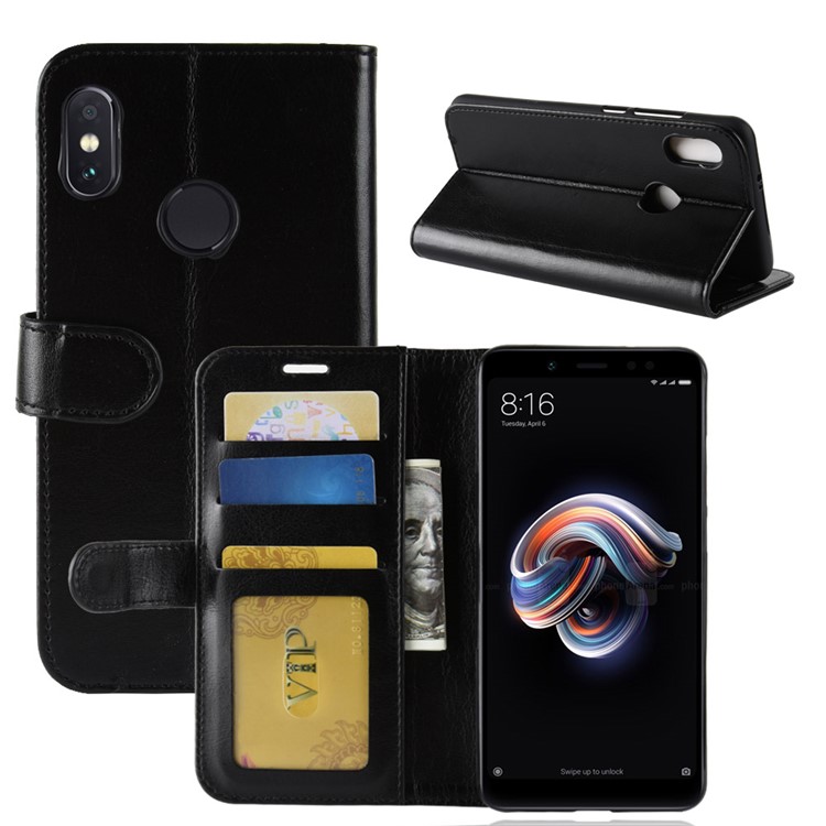 Crazy Horse Grain Wallet Stand Leather Casing for Xiaomi Redmi Note 5 Pro (Dual Camera) / Redmi Note 5 (China) - Black-3