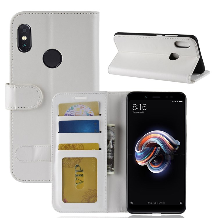 Crazy Horse Texture Wallet Stand Cover Leather Mobile Pour Xiaomi Redmi Note 5 Pro (double Caméra) / Redmi Note 5 (Chine) - Blanche-2