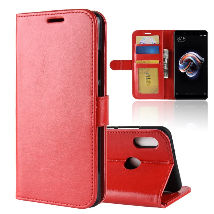 Crazy Horse Texture Wallet Stand Leather Case Accessory for Xiaomi Redmi Note 5 Pro (Dual Camera) / Redmi Note 5 (China) - Red-1