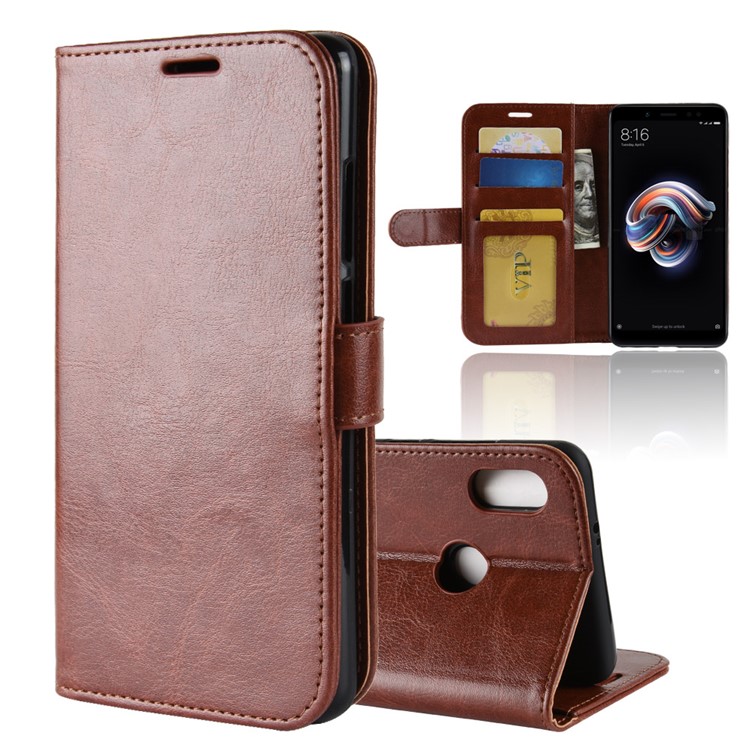 Crazy Horse Texture Wallet Stand Leather Protective Folio Casing for Xiaomi Redmi Note 5 Pro (Dual Camera) / Redmi Note 5 (China) - Brown-1