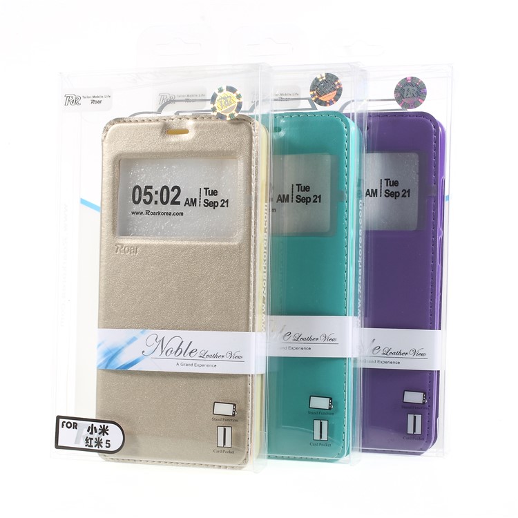 ROAR KOREA View Window Noble Leather Flip Stand Case for Xiaomi Redmi 5 - Gold-9