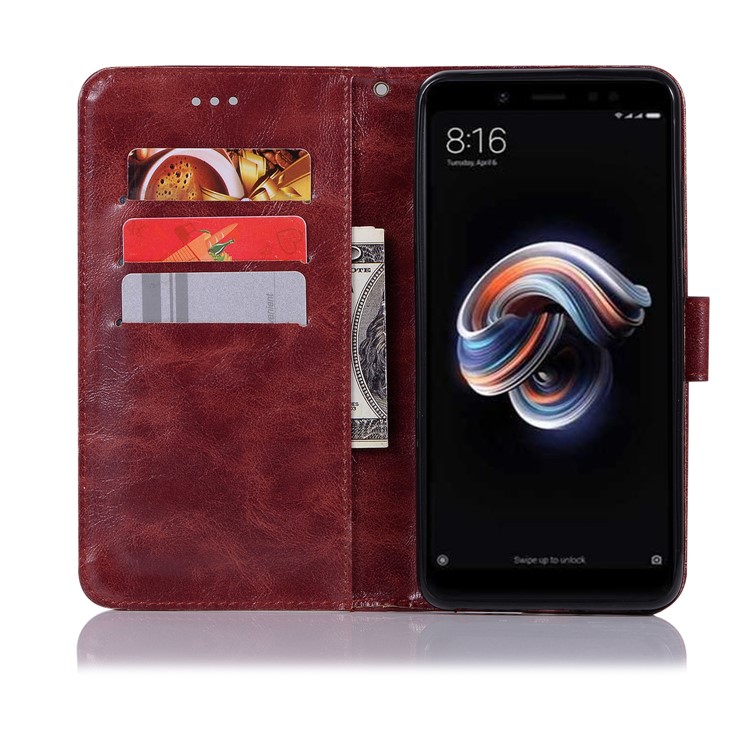 Premium Vintage Leather Wallet Mobile Casing for Xiaomi Redmi Note 5 Pro (Dual Camera) / Redmi Note 5 (China) - Wine Red-4