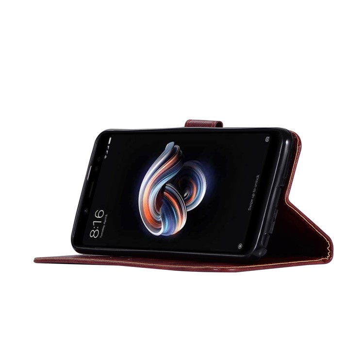 Premium Vintage Leather Wallet Mobile Casing for Xiaomi Redmi Note 5 Pro (Dual Camera) / Redmi Note 5 (China) - Wine Red-5