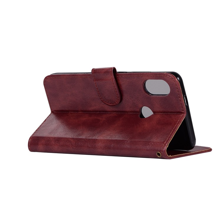 Premium Vintage Leather Wallet Mobile Casing for Xiaomi Redmi Note 5 Pro (Dual Camera) / Redmi Note 5 (China) - Wine Red-6