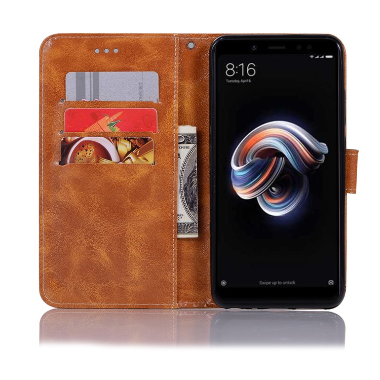 Premium Vintage Leather Stand Phone Shell for Xiaomi Redmi Note 5 Pro (Dual Camera) / Redmi Note 5 (China) - Brown-4