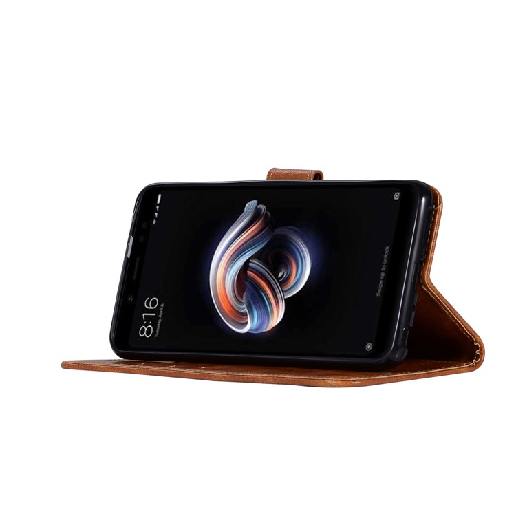 Premium Vintage Leather Stand Phone Shell for Xiaomi Redmi Note 5 Pro (Dual Camera) / Redmi Note 5 (China) - Brown-5