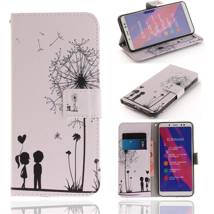 Patterned PU Leather Cover with Stand for Xiaomi Redmi Note 5 Pro (Dual Camera) / Redmi Note 5 (China) - Dandelion and Lover-1