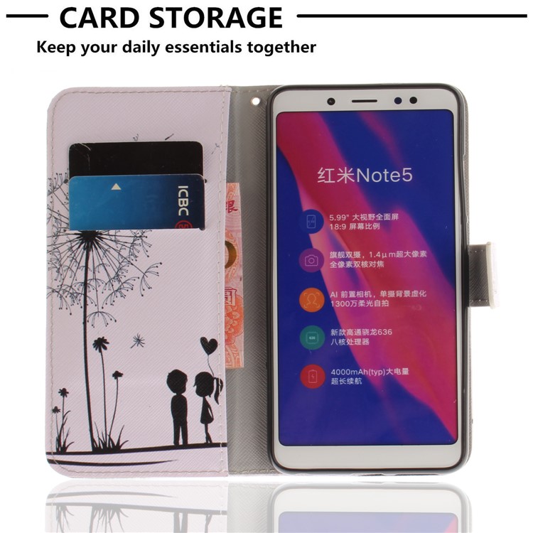 Patterned PU Leather Cover with Stand for Xiaomi Redmi Note 5 Pro (Dual Camera) / Redmi Note 5 (China) - Dandelion and Lover-7