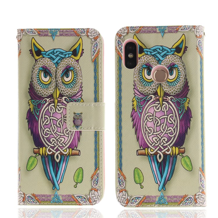 Pattern Printing Wallet Stand PU Leather Mobile Case for Xiaomi Redmi Note 5 Pro (Dual Camera) / Redmi Note 5 (China) - Colorized Owl-3