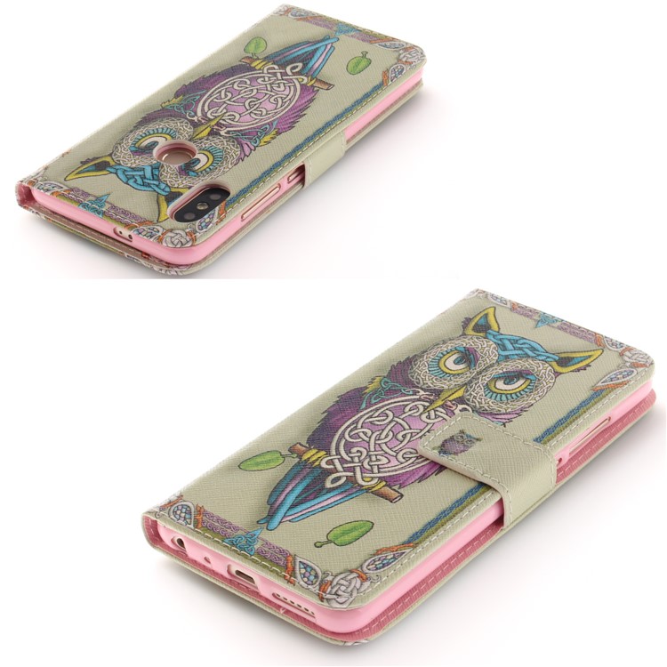 Pattern Printing Wallet Stand PU Leather Mobile Case for Xiaomi Redmi Note 5 Pro (Dual Camera) / Redmi Note 5 (China) - Colorized Owl-4