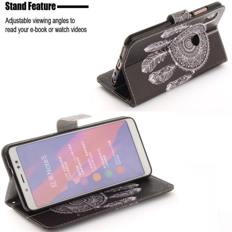 Pattern Printing Leather Wallet Stand Casing for Xiaomi Redmi Note 5 Pro (Dual Camera) / Redmi Note 5 (China) - Dream Catcher-5