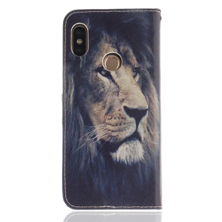 Patterned PU Leather Wallet Stand Cover Accessory for Xiaomi Redmi Note 5 Pro (Dual Camera) / Redmi Note 5 (China) - Lion Pattern-2