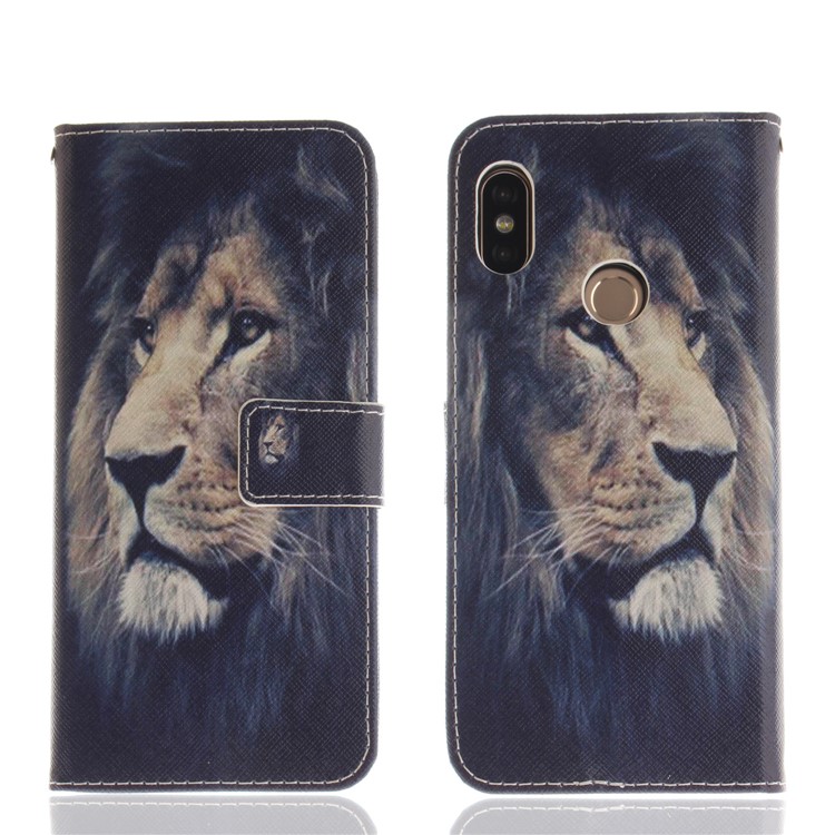 Patterned PU Leather Wallet Stand Cover Accessory for Xiaomi Redmi Note 5 Pro (Dual Camera) / Redmi Note 5 (China) - Lion Pattern-3