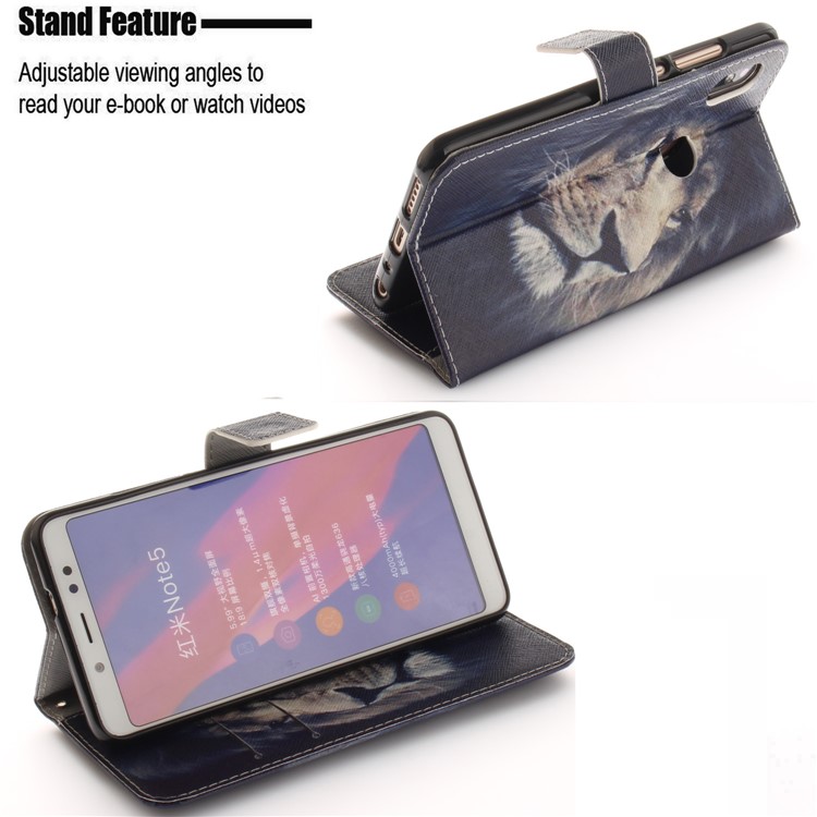 Patterned PU Leather Wallet Stand Cover Accessory for Xiaomi Redmi Note 5 Pro (Dual Camera) / Redmi Note 5 (China) - Lion Pattern-5