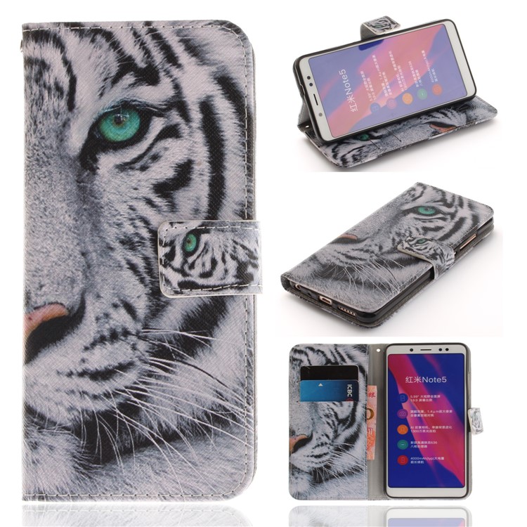 For Xiaomi Redmi Note 5 Pro (Dual Camera) / Redmi Note 5 (China) Patterned Leather Wallet Stand Case Cover - Tiger Pattern-1