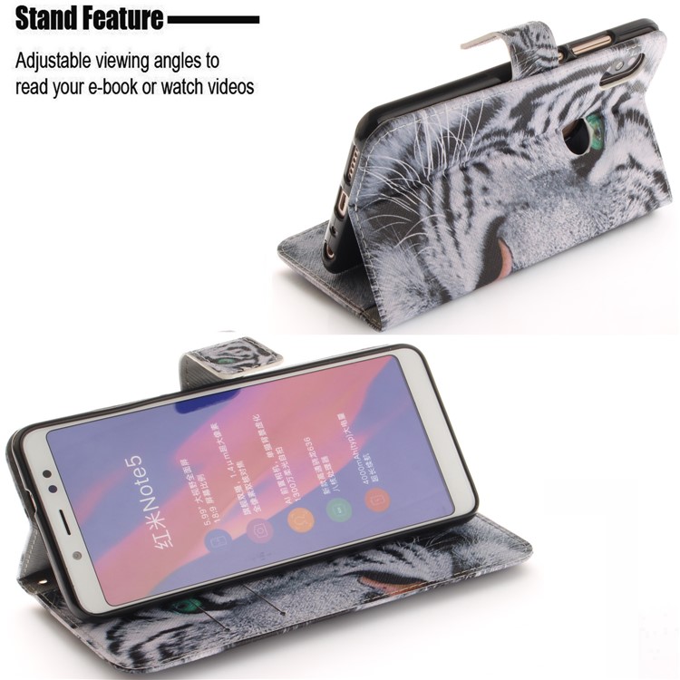 For Xiaomi Redmi Note 5 Pro (Dual Camera) / Redmi Note 5 (China) Patterned Leather Wallet Stand Case Cover - Tiger Pattern-5