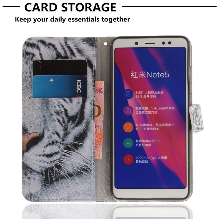For Xiaomi Redmi Note 5 Pro (Dual Camera) / Redmi Note 5 (China) Patterned Leather Wallet Stand Case Cover - Tiger Pattern-7