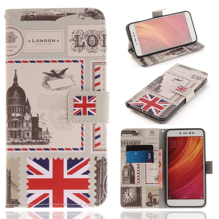 Pattern Printing Leather Stand Wallet Protective Casing with Card Slots for Xiaomi Redmi Note 5A Prime / Redmi Y1 (India) - UK Flag-1