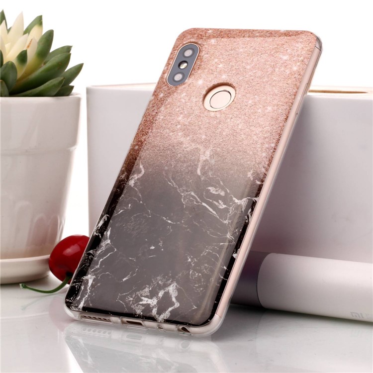 Marble Pattern IMD TPU Casing for Xiaomi Redmi Note 5 Pro (Dual Camera) / Redmi Note 5 (China) - Orange / Black-1