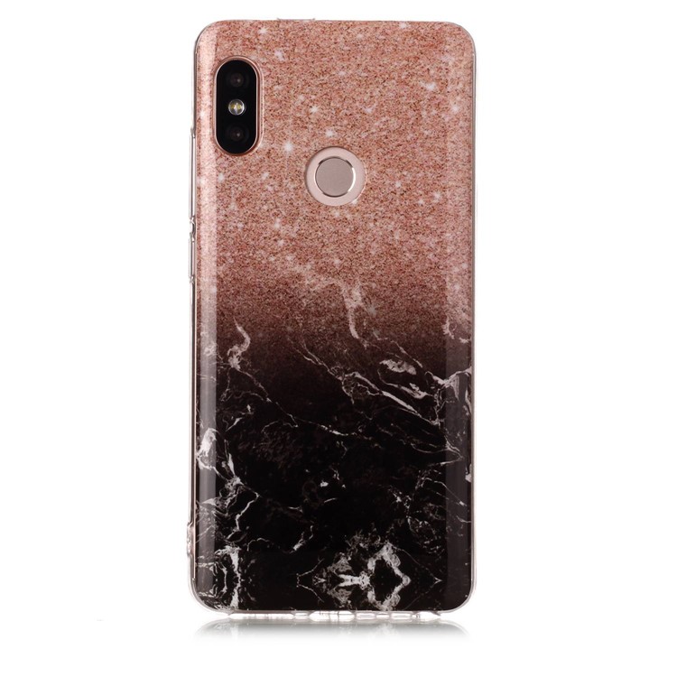 Marble Pattern IMD TPU Casing for Xiaomi Redmi Note 5 Pro (Dual Camera) / Redmi Note 5 (China) - Orange / Black-2