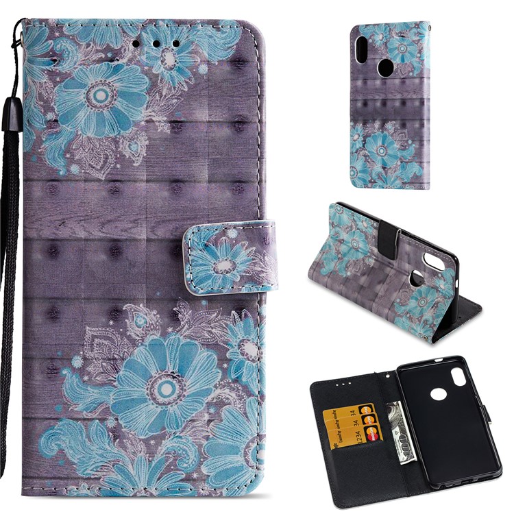 Pattern Printing Leather Wallet Case for Xiaomi Redmi Note 5 Pro (Dual Camera) / Redmi Note 5 (China) - Blue Flower-1