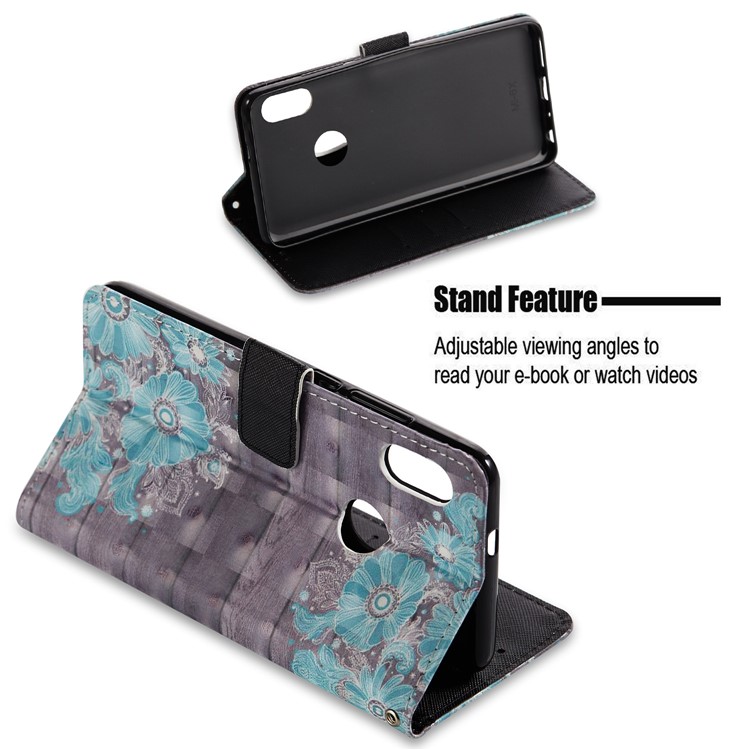 Pattern Printing Leather Wallet Case for Xiaomi Redmi Note 5 Pro (Dual Camera) / Redmi Note 5 (China) - Blue Flower-3