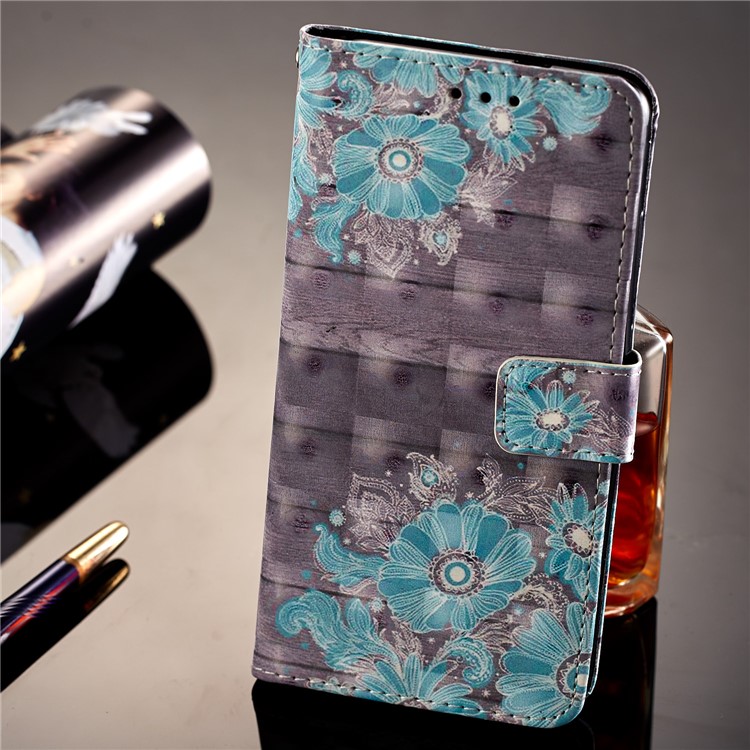 Pattern Printing Leather Wallet Case for Xiaomi Redmi Note 5 Pro (Dual Camera) / Redmi Note 5 (China) - Blue Flower-7