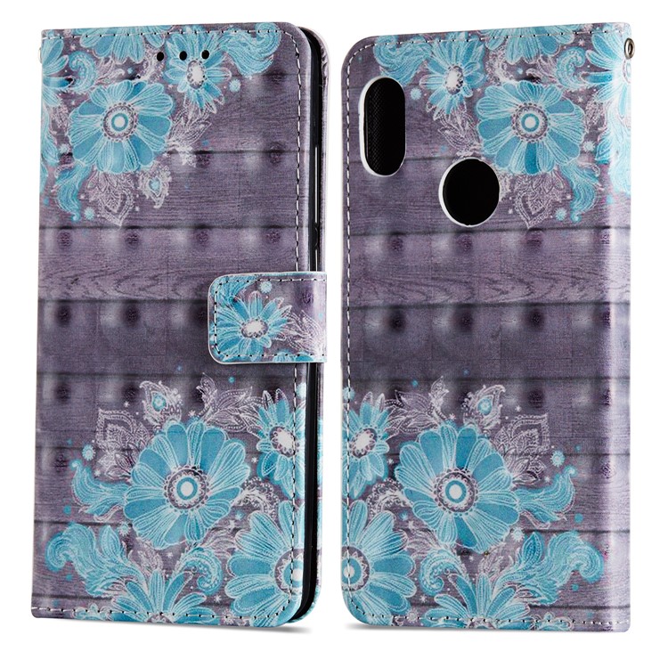 Pattern Printing Leather Wallet Case for Xiaomi Redmi Note 5 Pro (Dual Camera) / Redmi Note 5 (China) - Blue Flower-8