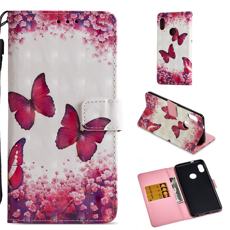 Patterned Leather Wallet Case for Xiaomi Redmi Note 5 Pro (Dual Camera) / Redmi Note 5 (China) - Butterfly and Flower-1