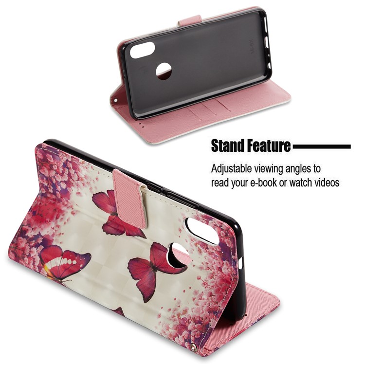 Patterned Leather Wallet Case for Xiaomi Redmi Note 5 Pro (Dual Camera) / Redmi Note 5 (China) - Butterfly and Flower-3