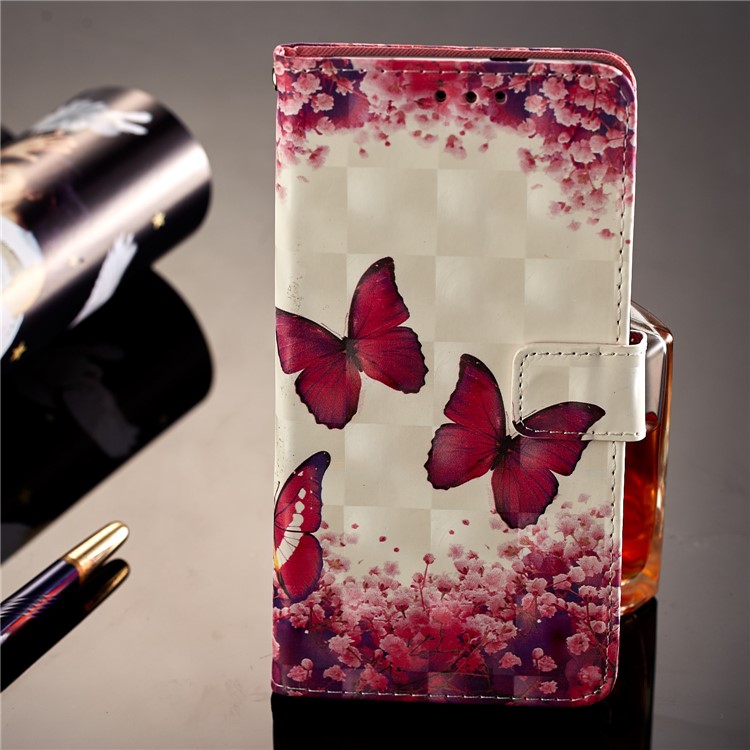 Patterned Leather Wallet Case for Xiaomi Redmi Note 5 Pro (Dual Camera) / Redmi Note 5 (China) - Butterfly and Flower-7