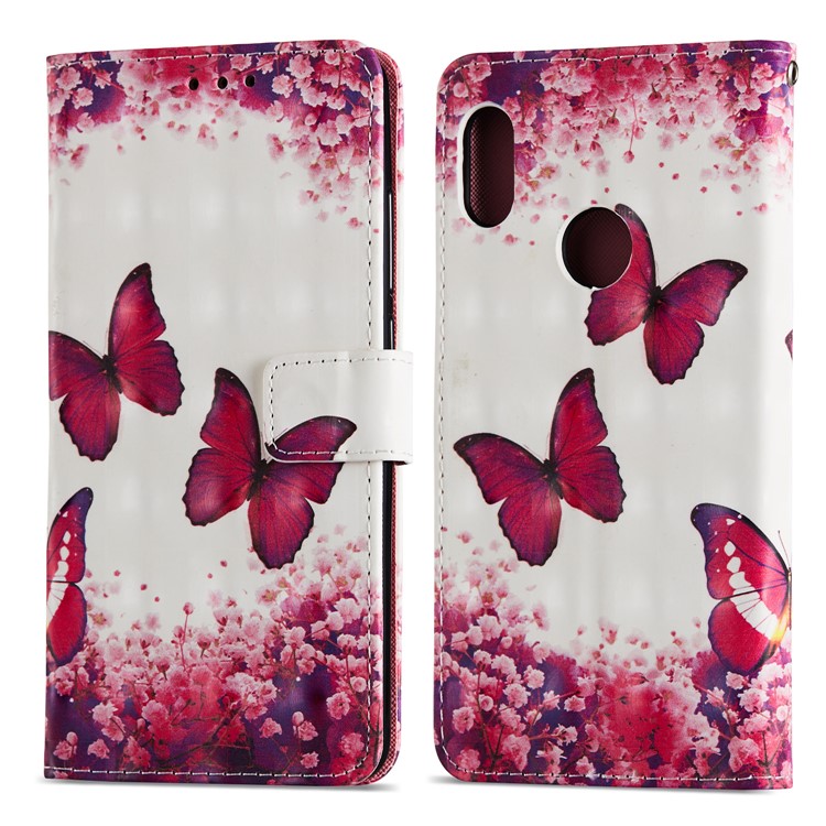 Patterned Leather Wallet Case for Xiaomi Redmi Note 5 Pro (Dual Camera) / Redmi Note 5 (China) - Butterfly and Flower-8