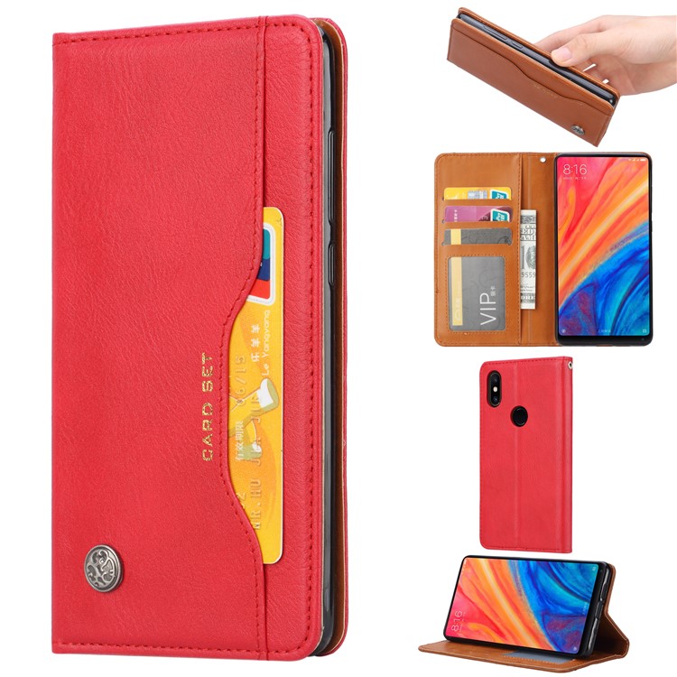 Auto-absorbed Leather Wallet Phone Cover with Stand for Xiaomi Mi Mix 2s - Red-1
