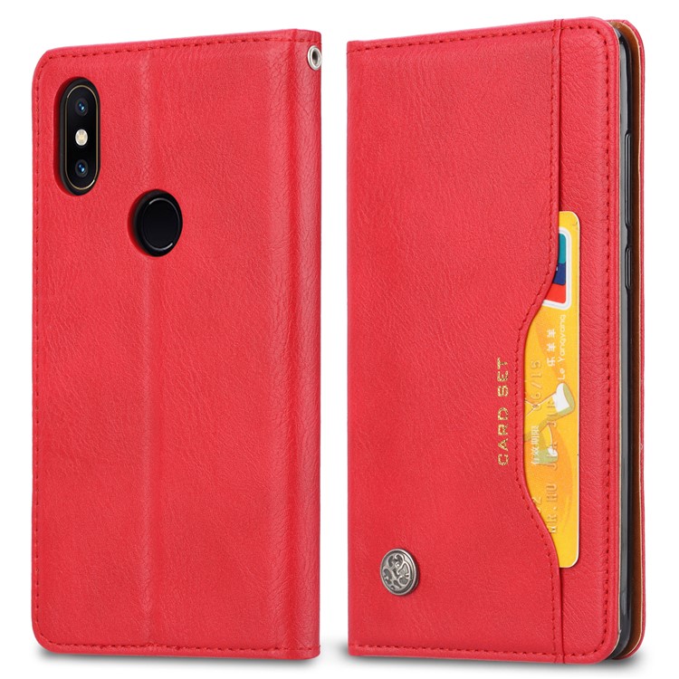 Auto-absorbed Leather Wallet Phone Cover with Stand for Xiaomi Mi Mix 2s - Red-2