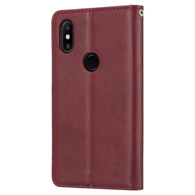 Авто-поглощенный Кожаный Кошелек Подставка Для Телефона Для Xiaomi Mi Mix 2s - Красное Вино-4
