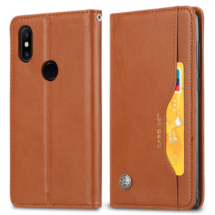 Auto-absorbed Leather Wallet Stand Phone Casing for Xiaomi Mi Mix 2s - Brown-2